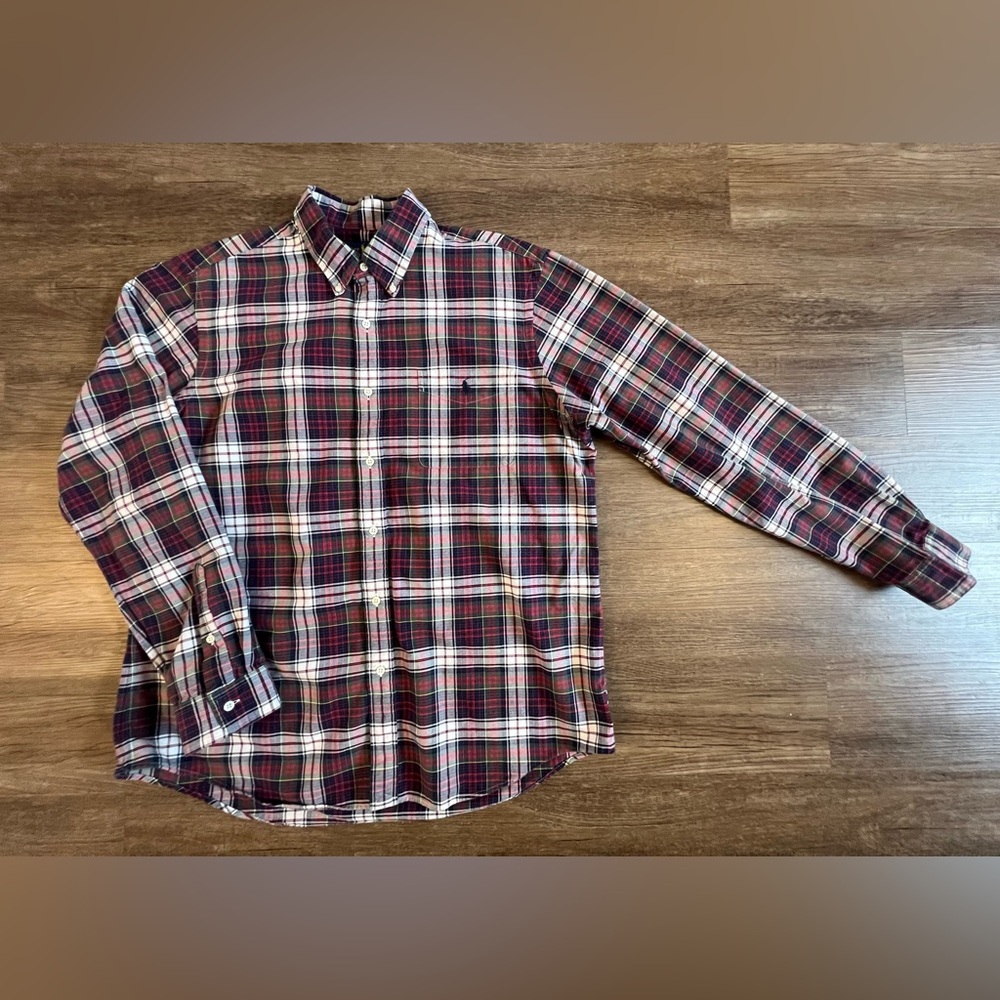 Polo Ralph Lauren Men's‎ Classic Fit Red Plaid Long Sleeve Oxford Shirt XL E38